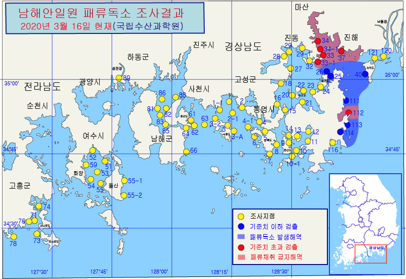 그림입니다.

원본 그림의 이름: 남해안 패독조사결과-20-10차-20200316.jpg

원본 그림의 크기: 가로 811pixel, 세로 559pixel