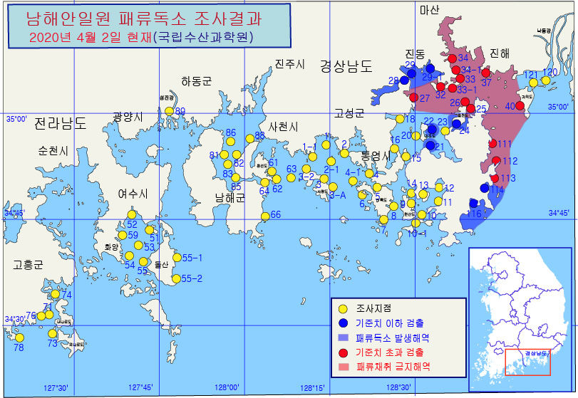 그림입니다.

원본 그림의 이름: 남해안 패독조사결과-20-18차-20200402.jpg

원본 그림의 크기: 가로 811pixel, 세로 559pixel