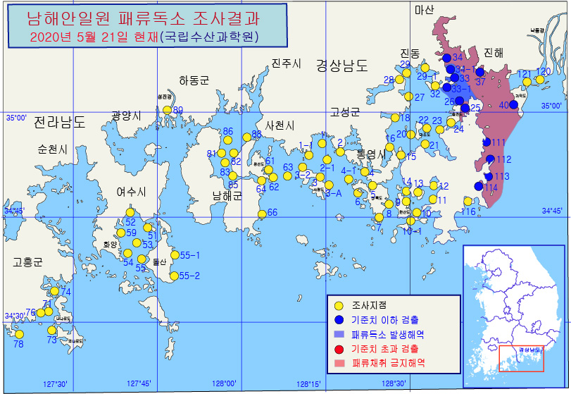 그림입니다.

원본 그림의 이름: 남해안 패독조사결과-20-43차-20200521.jpg

원본 그림의 크기: 가로 811pixel, 세로 559pixel