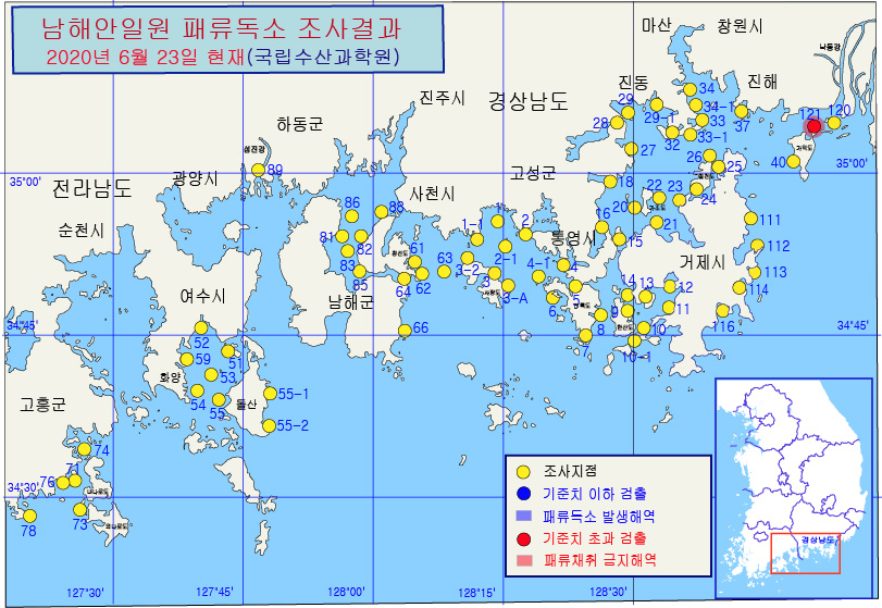 그림입니다.

원본 그림의 이름: 남해안 패독조사결과-20-59차-20200623.jpg

원본 그림의 크기: 가로 811pixel, 세로 559pixel